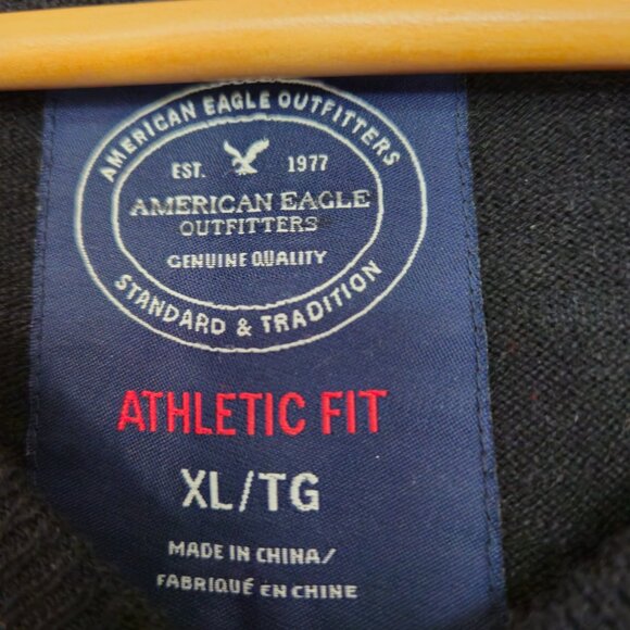 Mens Pullover V-Neck long sleeve thin fleece Black XL American Eagle Outfitters - Picture 3 of 7